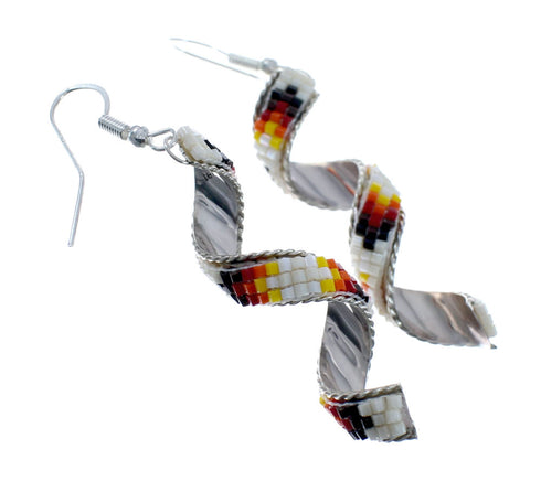 Multicolor Sterling Silver Native American Spiral Beaded Hook Dangle Earrings AX127623